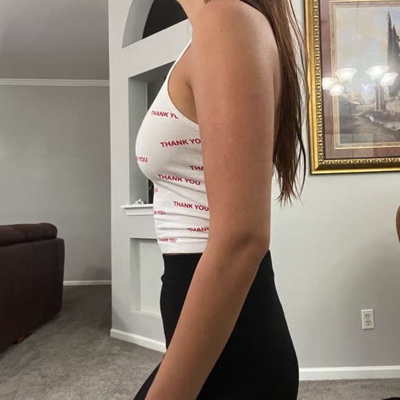 Thank You Graphic Crop Top with Neck Tie - Picture 2 of 3